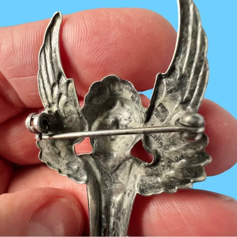 925 Sterling Silver Angel Wing Brooch Pin - Picture 11 of 14
